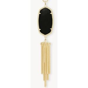 Kendra Scott Rayne Gold Long Pendant Tassel Necklace Black Opaque Glass